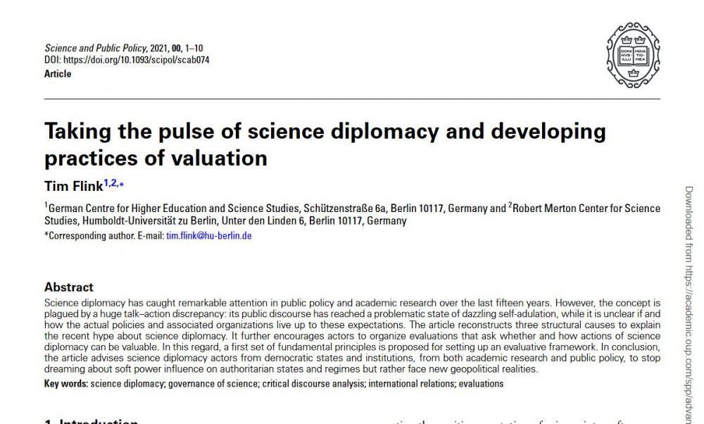 Tim Flink (2021): Taking the pulse of science diplomacy and developing practices of valuation